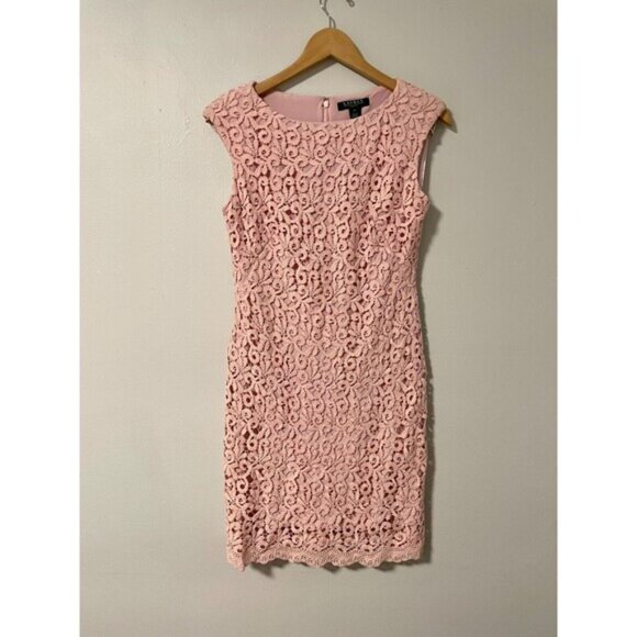 Lauren Ralph Lauren Pink Lace Overlay Sheath Dress 6P Knee-Length Cocktail - Picture 1 of 10